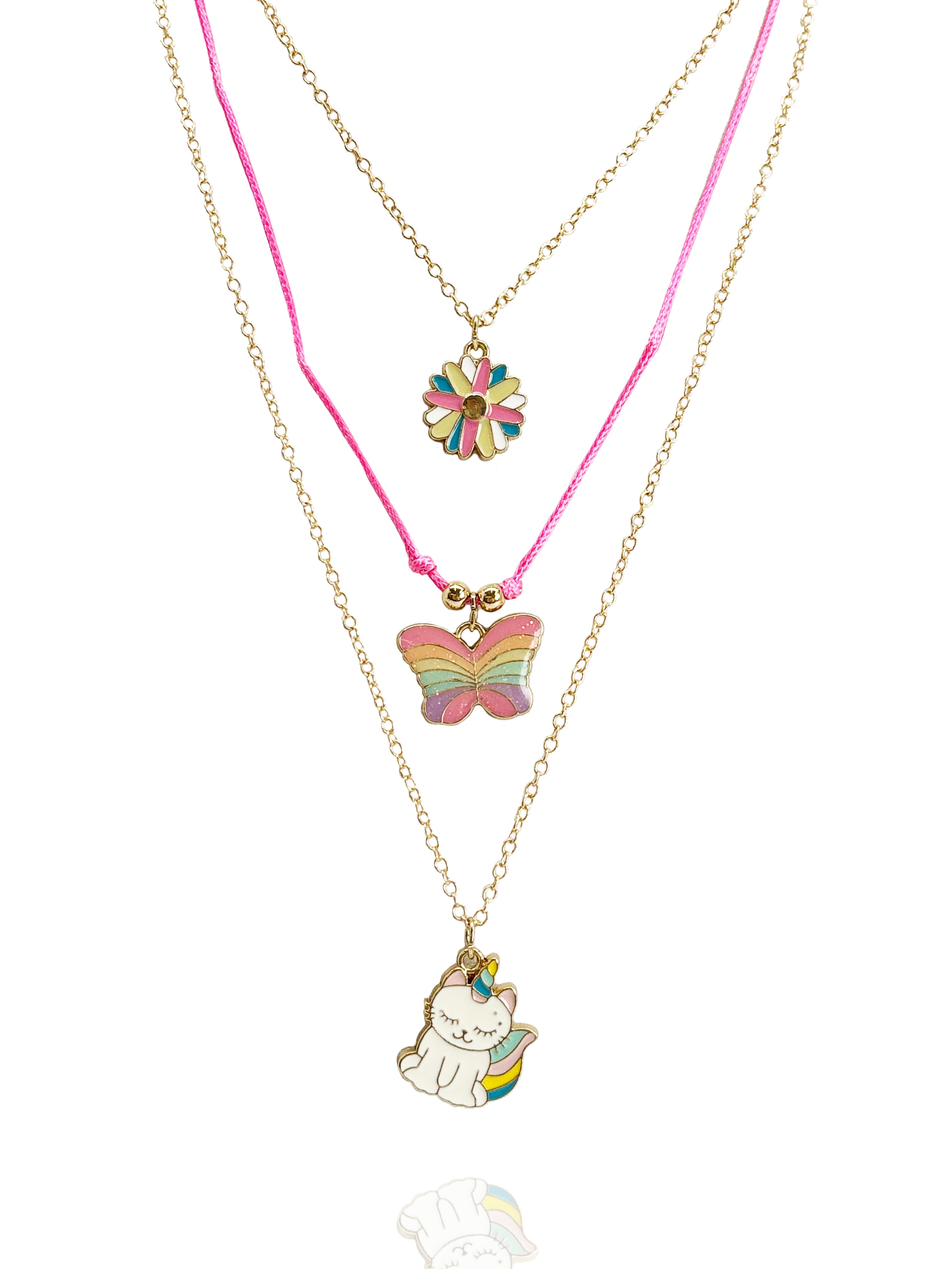 WONDER NATION Girls Gold-Tone Trio Charm Necklace set.