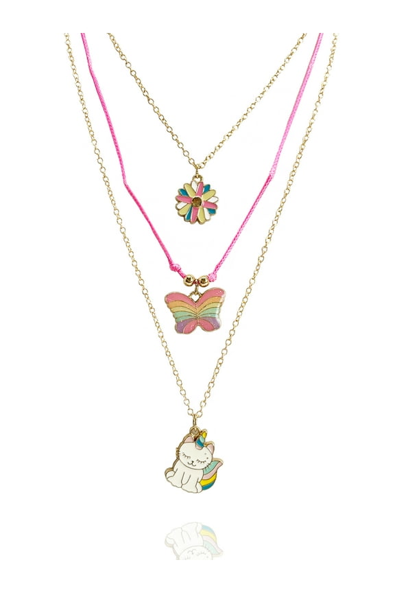 Girls Gold-Tone Trio Charm Necklace set.