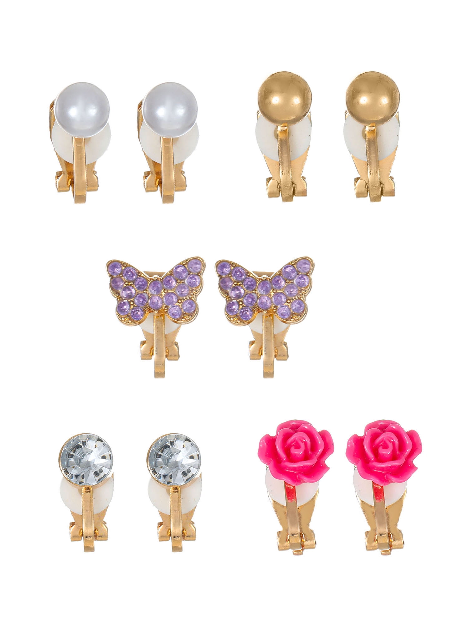 Wonder Nation Goldtone Clip-on Earrings, Girls, 5 Pairs