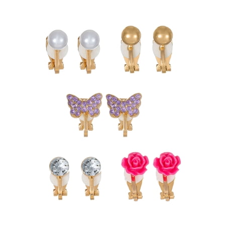 Wonder Nation Goldtone Clip-on Earrings, Girls, 5 Pairs