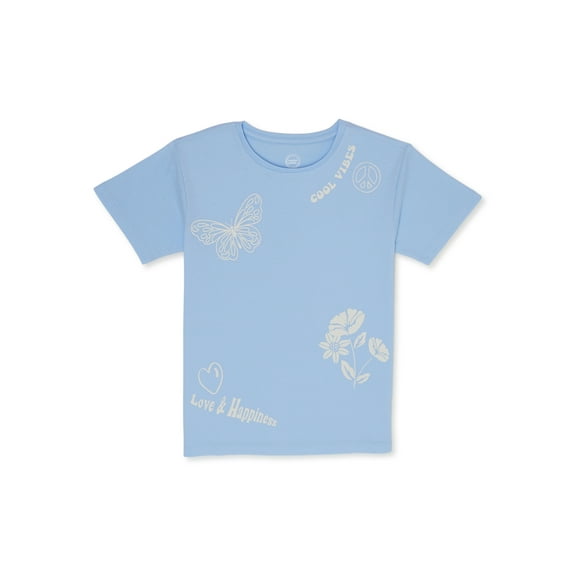 Wonder Nation Girls Good Vibes Graphic Tee with Short Sleeves, Sizes 4-18