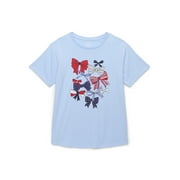 Wonder Nation Girls Graphic Americana Bows Graphic Tee with Short Sleeves, Sizes 4-18