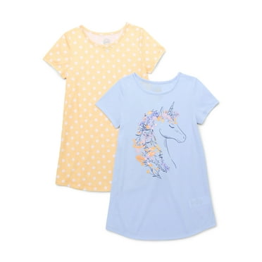 Wonder Nation Girls Graphic Print Sleep Dress with Short Sleeves, 2-Pack, Sizes 4-18 & Plus