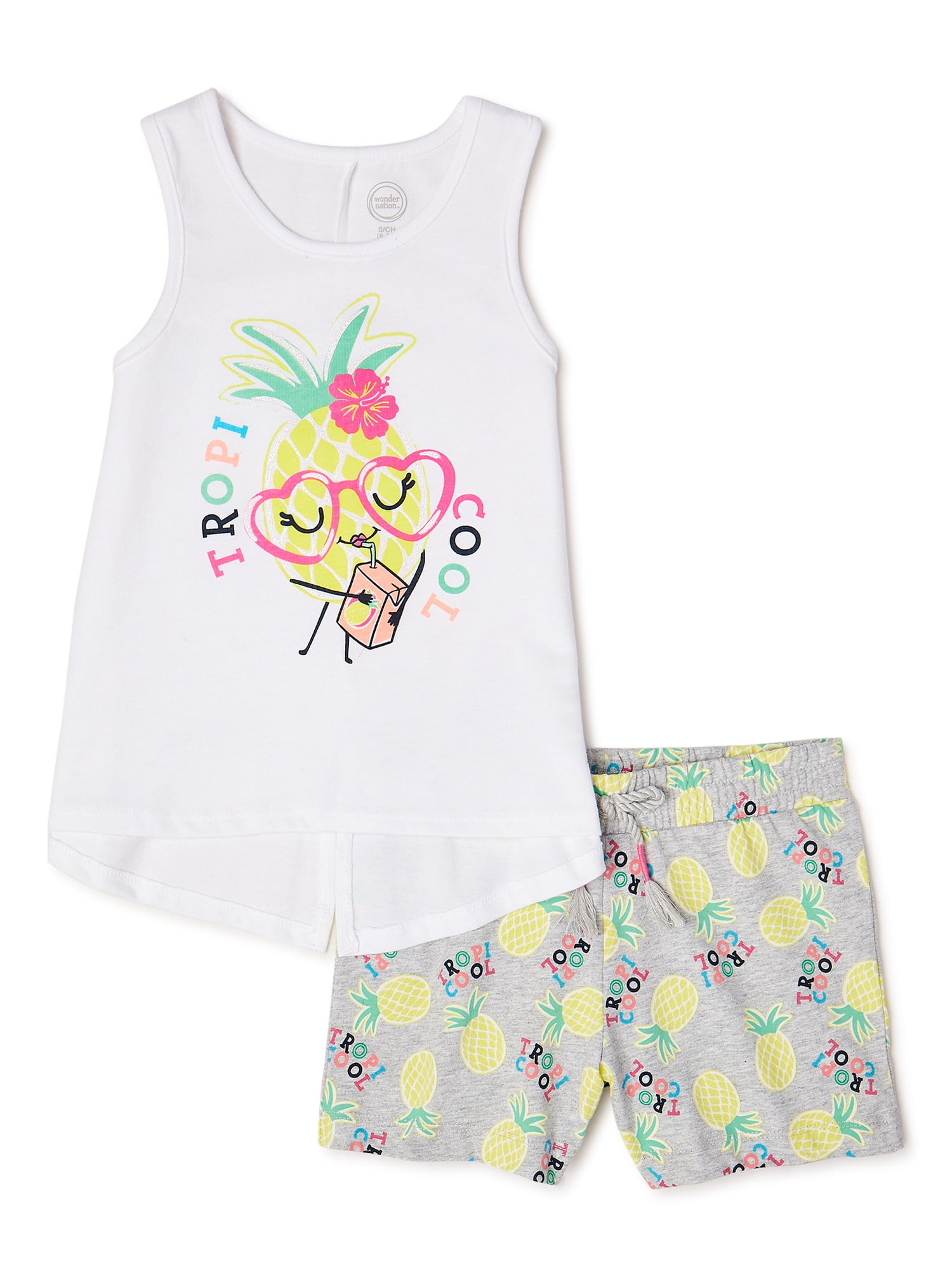 Wonder Nation Girls Graphic Tank Top and Shorts, 2-Piece Outfit Set ...