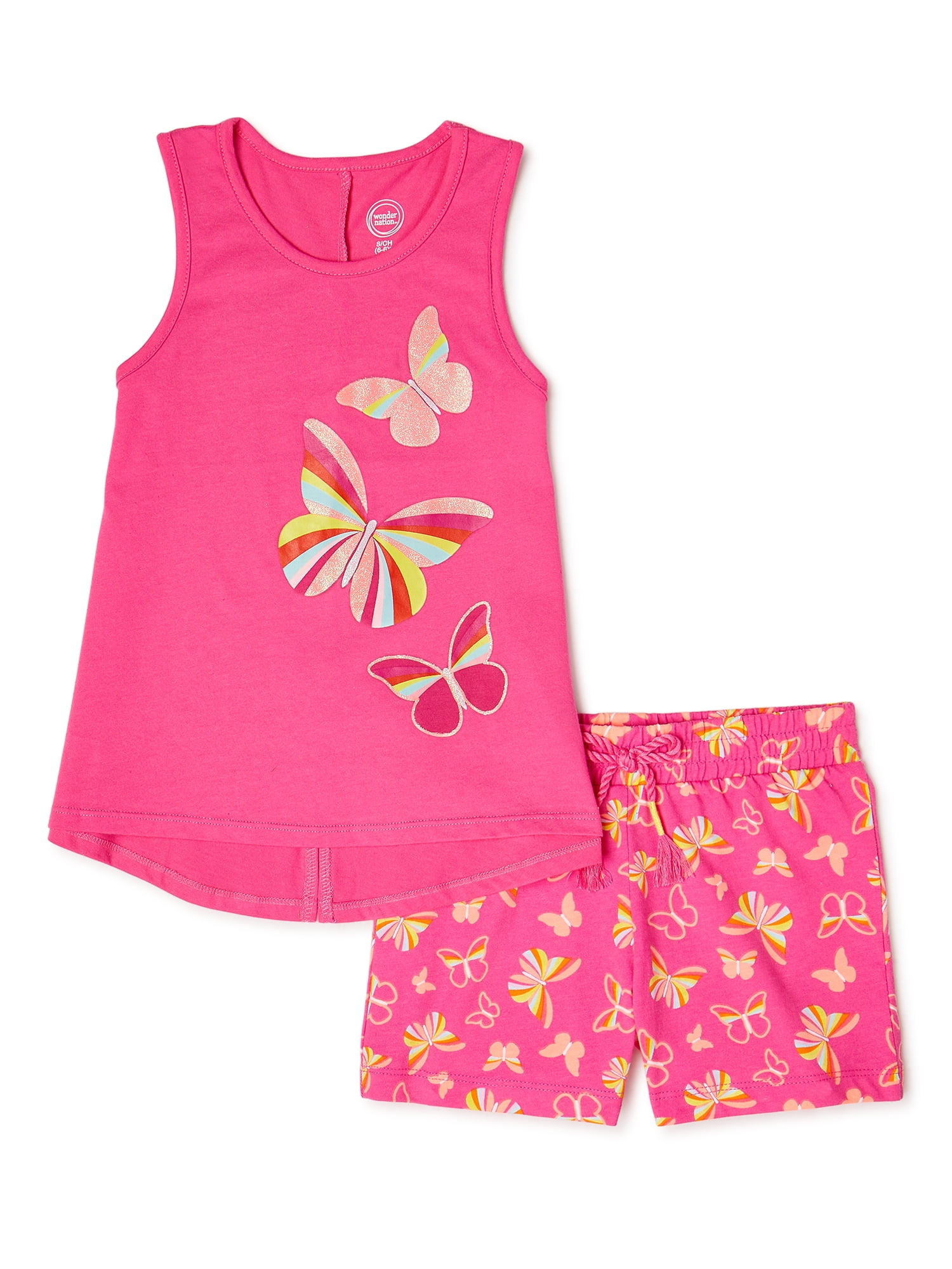 Wonder Nation Girls Graphic Tank Top and Shorts, 2-Piece Outfit Set ...