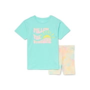 Wonder Nation Girls Graphic Tee and Shorts Outfit Set, 2-Piece, Sizes 4-16 & Plus