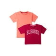 thumbnail image 1 of Wonder Nation Girls Graphic and Solid T-Shirt, 2-Pack, Sizes 4-18 & Plus, 1 of 3