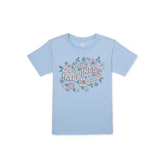 Wonder Nation Girls Haappiness Flowers Graphic Tee with Short Sleeves, Sizes 4-18