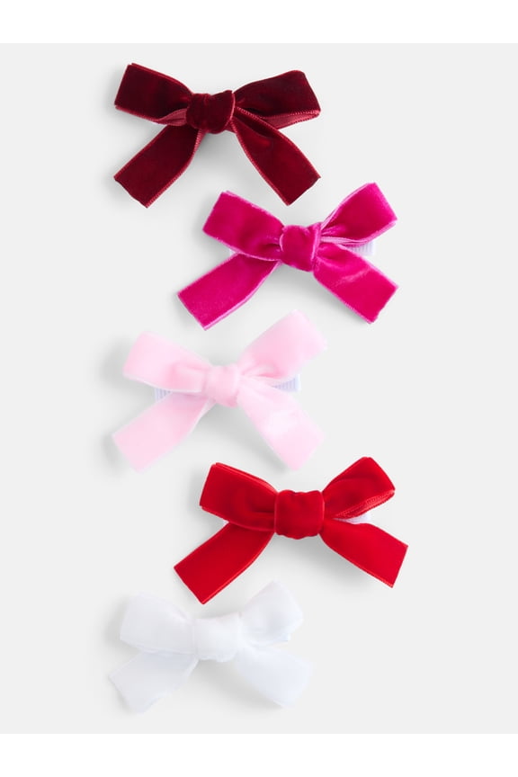 Girls Medium Bow Hair Clips, 5-Piece, Red