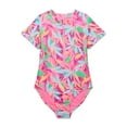 thumbnail image 1 of Wonder Nation Girls Short Sleeve Zip-Up Rash Guard One-Piece Swimsuit with UPF 50, Sizes 4-18 & Plus, 1 of 3