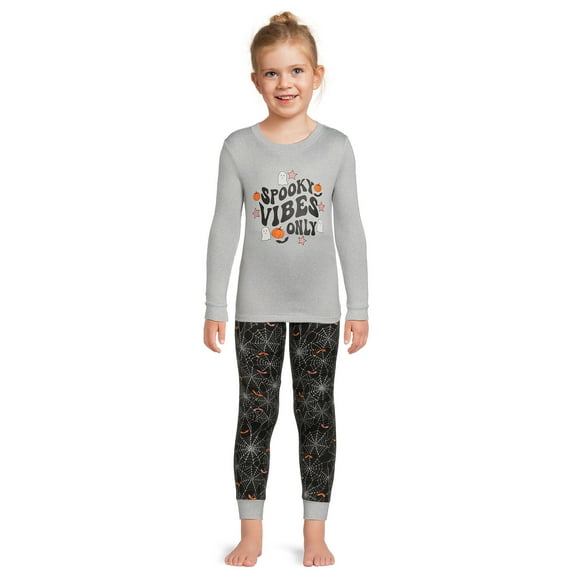 Wonder Nation Girls Halloween Long Sleeve Top and Pant Pajama Set, 2-Piece, Sizes 4-10