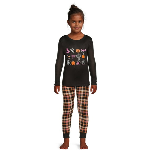 Wonder Nation Girls Halloween Long Sleeve Top and Pant Pajama Set, 2-Piece, Sizes 4-10