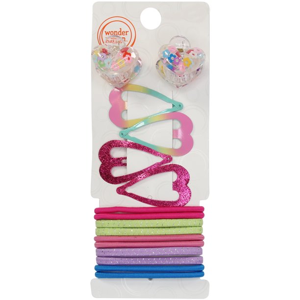 Wonder Nation Girls Heart Hair Clips & Hair Ties Set, Multi, 16Piece