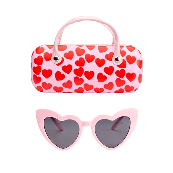 Wonder Nation Girls Heart Sunglasses with Case, Pink/Red