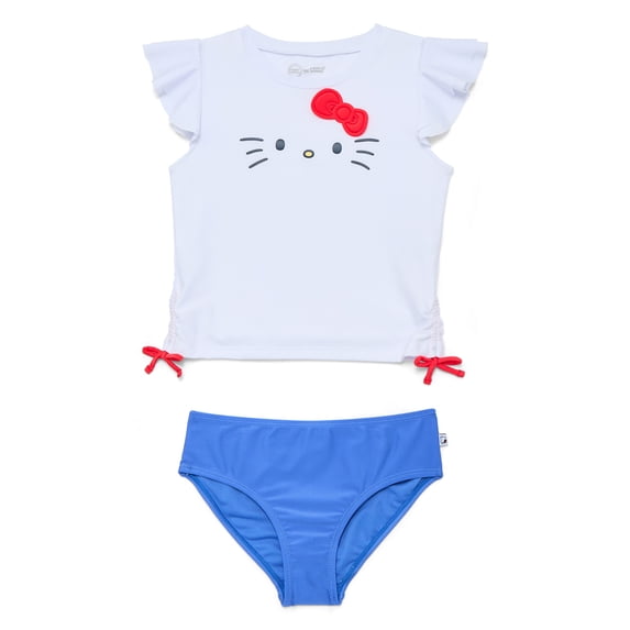 Wonder Nation Girls Hello Kitty Character Rash Guard Top and Bikini Bottoms Set, 2-Piece, Sizes 4-12