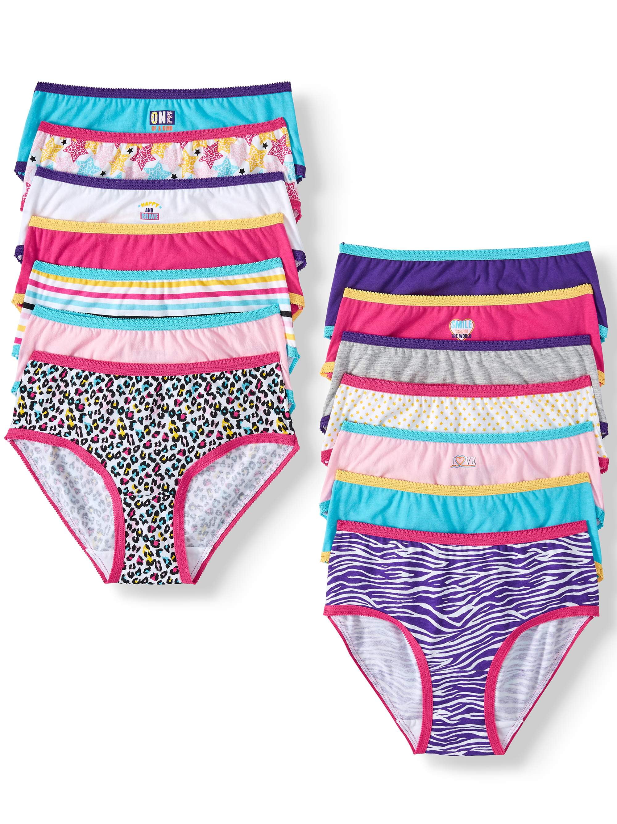 Wonder Nation Girls' Hipster Underwear, 14 Pack Cotton Panties Sizes 4-18