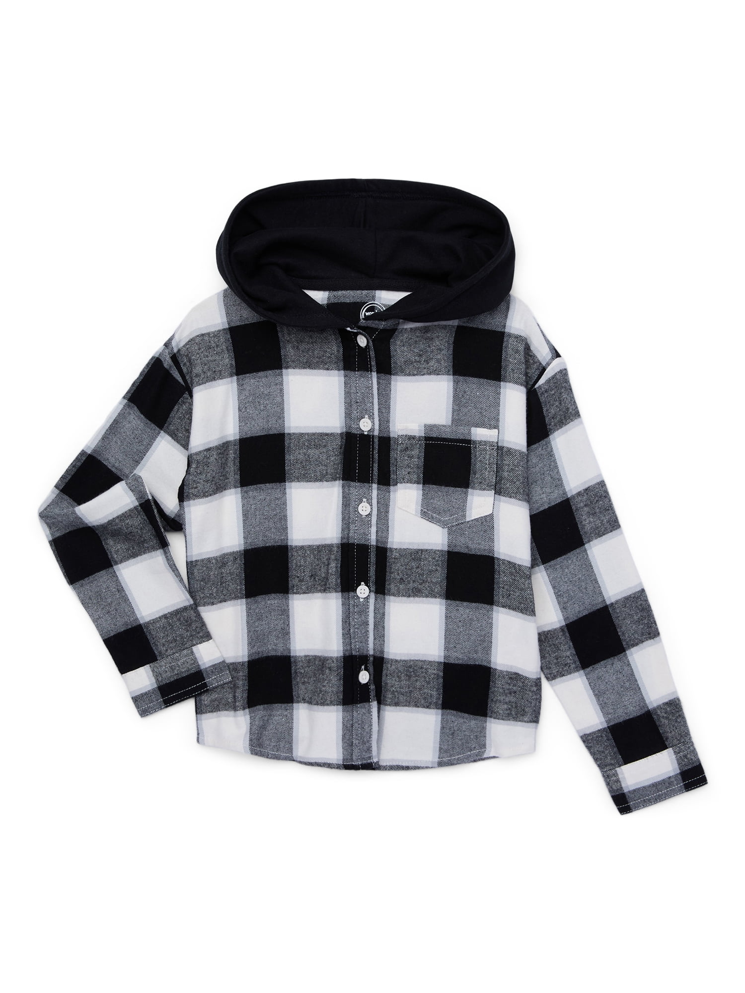 Wonder Nation Girls Hooded Flannel Shirt Sizes 4 18 Plus Walmart