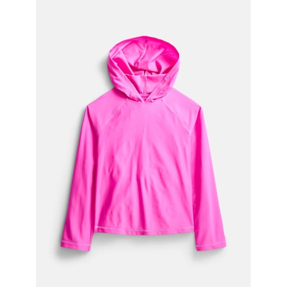 Wonder Nation Girls Hooded Rash Guard with Long Sleeves, Sizes 4-16