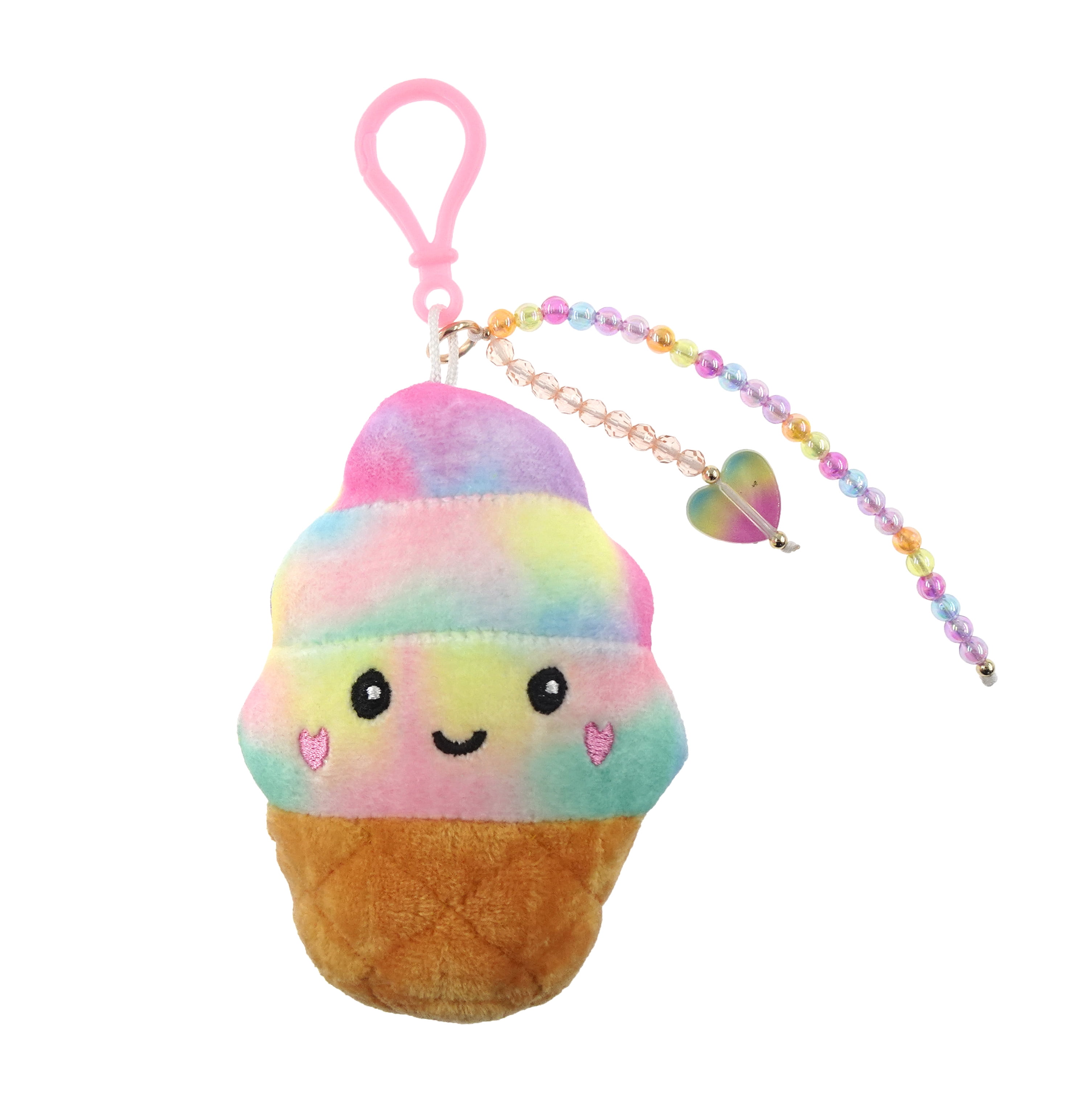 Wonder Nation Girls Ice Cream Cone Plush Keychain Bag Charm, Multi