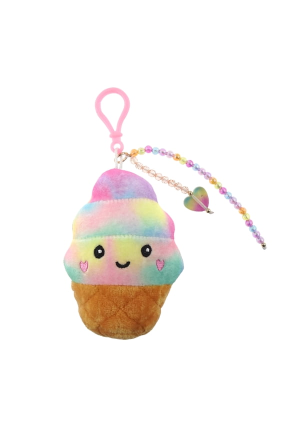 Girls Ice Cream Cone Plush Keychain Bag Charm, Multi