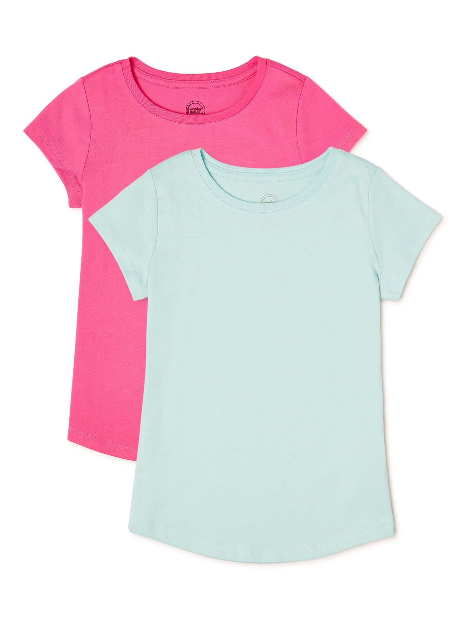 Wonder Nation Girls Kid Tough Crew Neck T-Shirts, 2-Pack, Sizes 4-18 & Plus