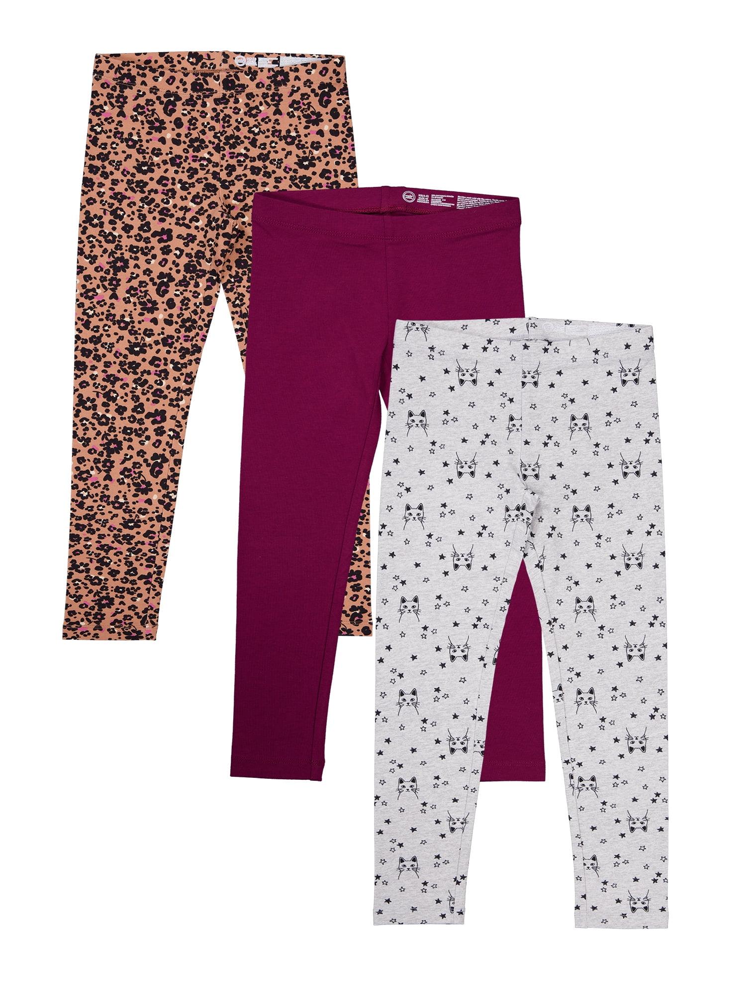 Wonder Nation Girls Kid Tough Leggings, 3-Pack, Sizes 4-18 & Plus