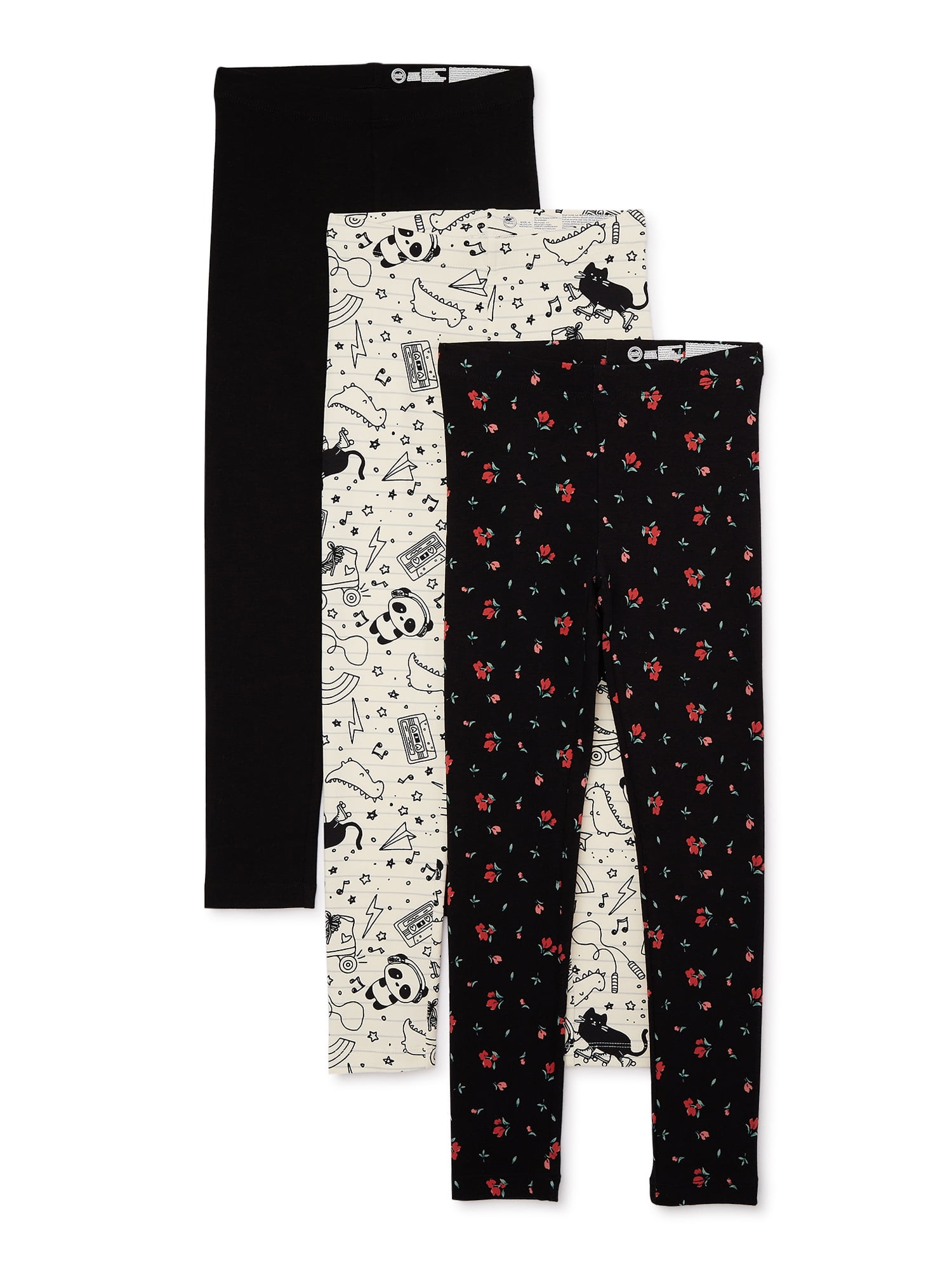 George Girls' Printed and Solid Leggings, 3-Pack, Sizes 4-18 & Plus