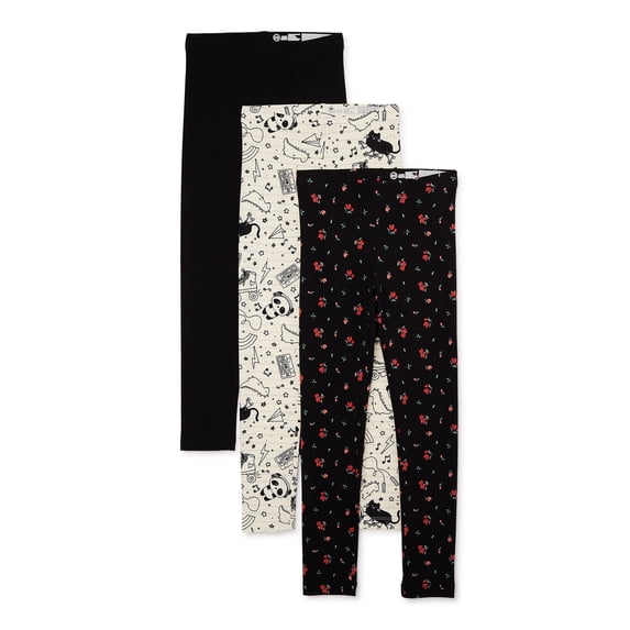 Wonder Nation Girls Kid Tough Leggings, 3-Pack, Sizes 4-18 & Plus