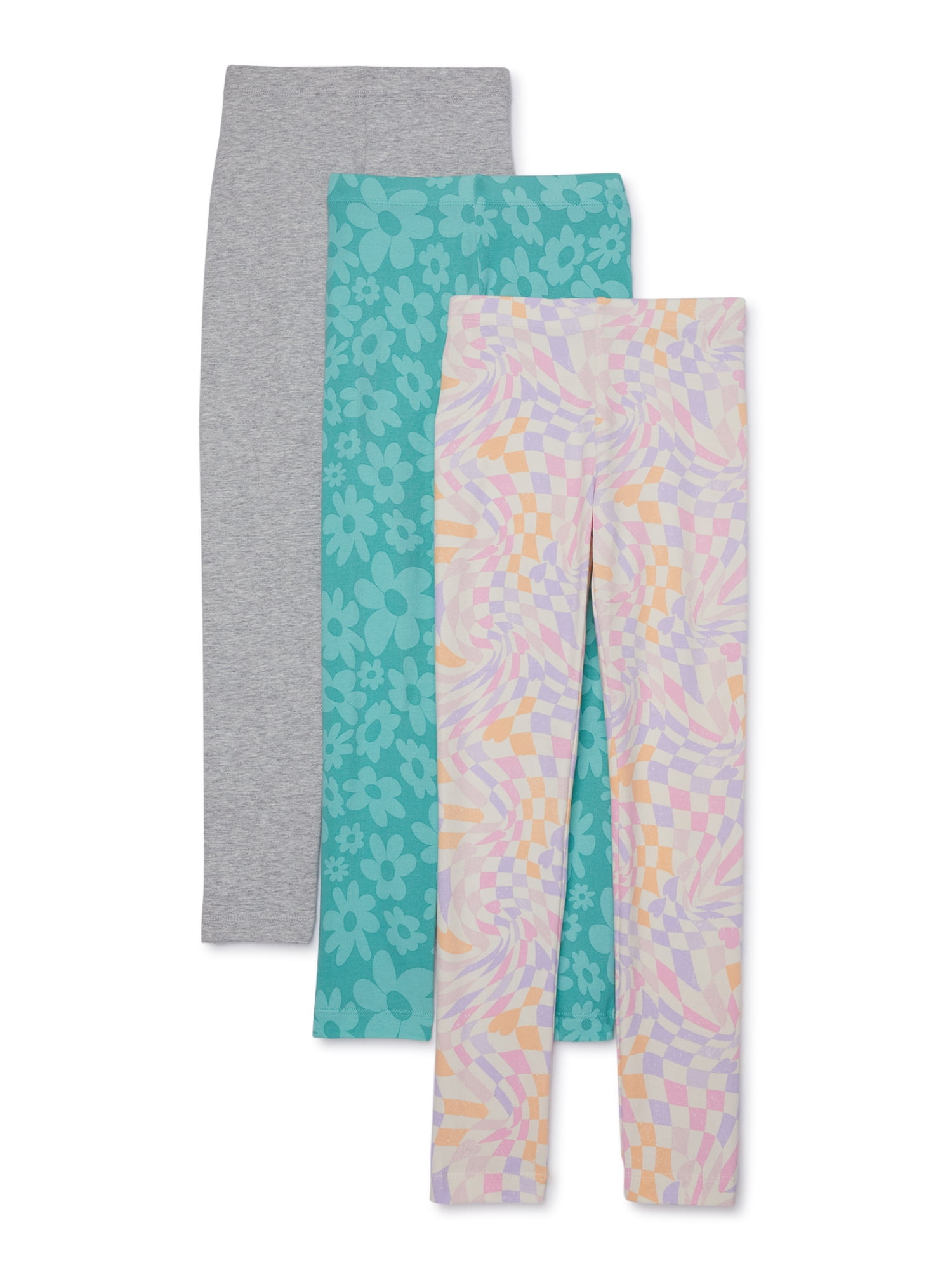 Wonder Nation Girls Kid Tough Leggings, 3-Pack, Sizes 4-18 & Plus