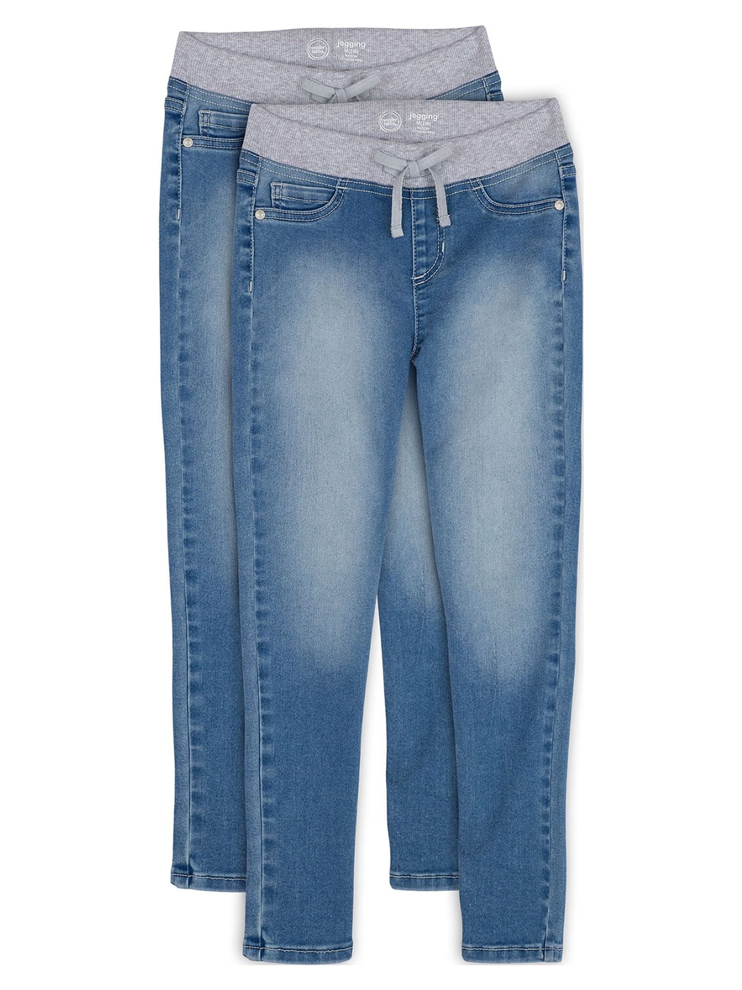 Wonder Nation Girls Kid Tough Rib Waist Pull-On Jegging Jeans, 2-Pack,  Sizes 4-18 & Plus