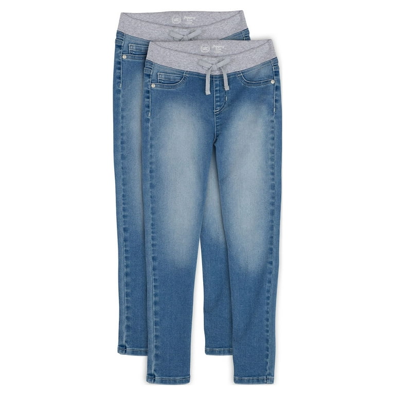 Wonder Nation Girls Kid Jeans, 4-18 Tough Waist & Sizes Jegging Plus 2-Pack, Rib Pull-On