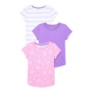 Wonder Nation Girls Kid Tough T-Shirt with Short Sleeves, 3-Pack, Sizes 4-18 & Plus