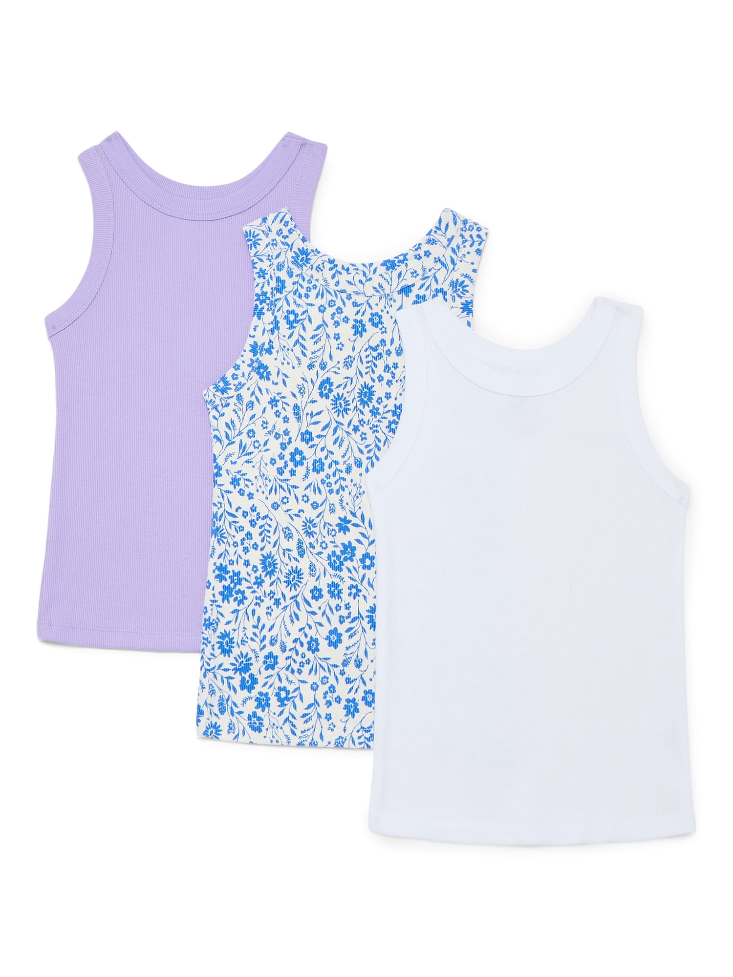 Wonder Nation Girls Kid Tough Tank Tops, 3-Pack, Sizes 4-18 and Plus