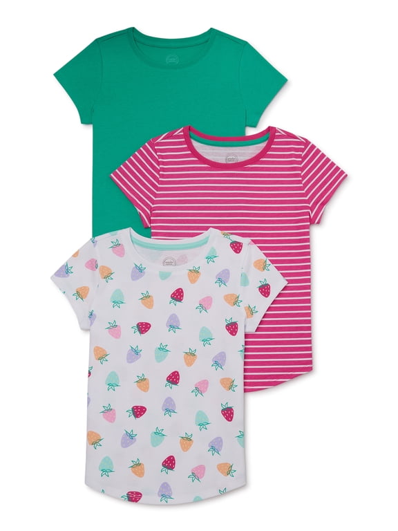 Girls Kid Tough Tee with Short Sleeves, 3-Pack, Sizes 4-18 & Plus