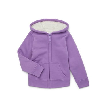 Wonder Nation Girls Kid Tough Zip Hoodie with Faux Shearling Lining, Sizes 4-18 & Plus