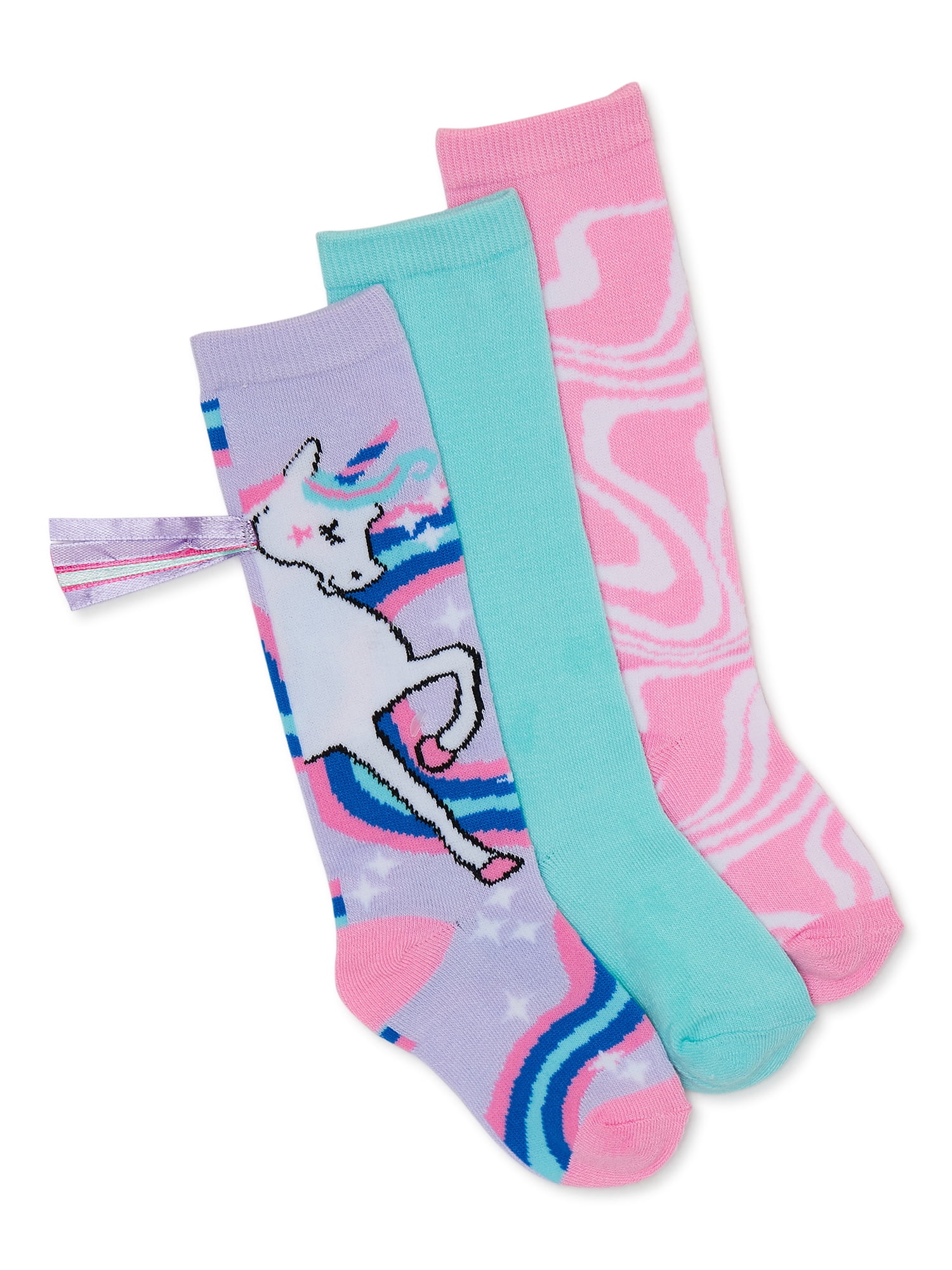 Wonder Nation Girls Knee High Fashion Socks, 3-Pack, Sizes S-L
