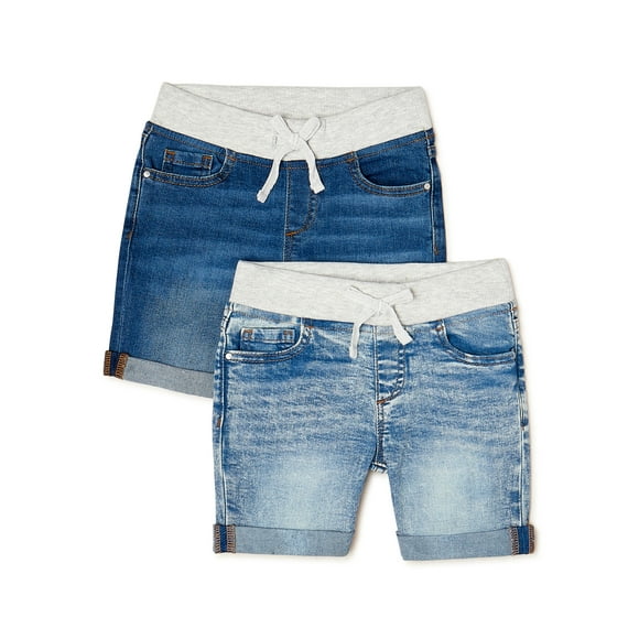 Wonder Nation Girls Knit Waist Denim Bermuda Shorts, 2-Pack, Sizes 5-18 & Plus