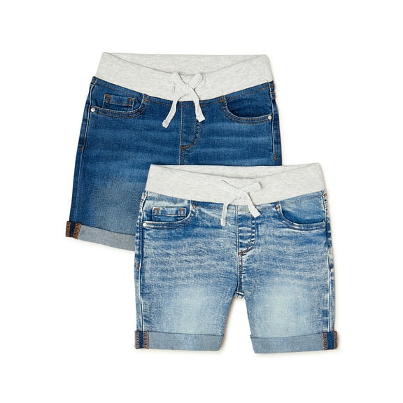 Wonder Nation Girls Knit Waist Denim Bermuda Shorts, 2-Pack, Sizes 5-18 & Plus