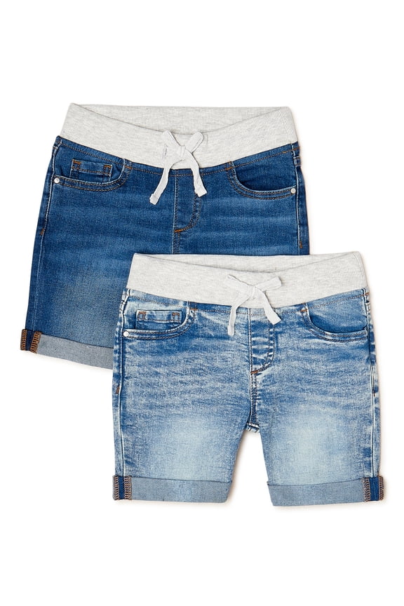 Girls Knit Waist Denim Bermuda Shorts, 2-Pack, Sizes 5-18 & Plus