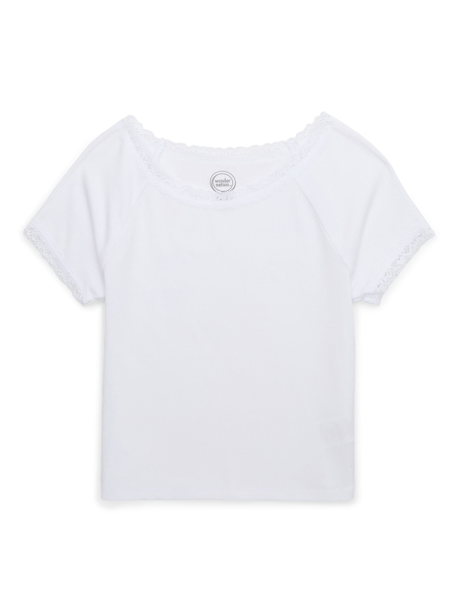Girls Lace Trim Tee with Short Sleeves, Sizes 4-18