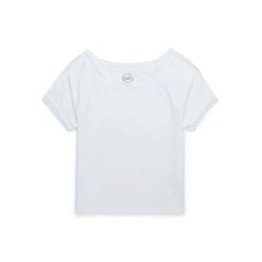 Wonder Nation Girls Lace Trim Tee with Short Sleeves, Sizes 4-18