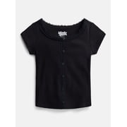 Wonder Nation Girls' Lace and Button Front Top with Short Sleeves, Sizes 4-18 & Plus