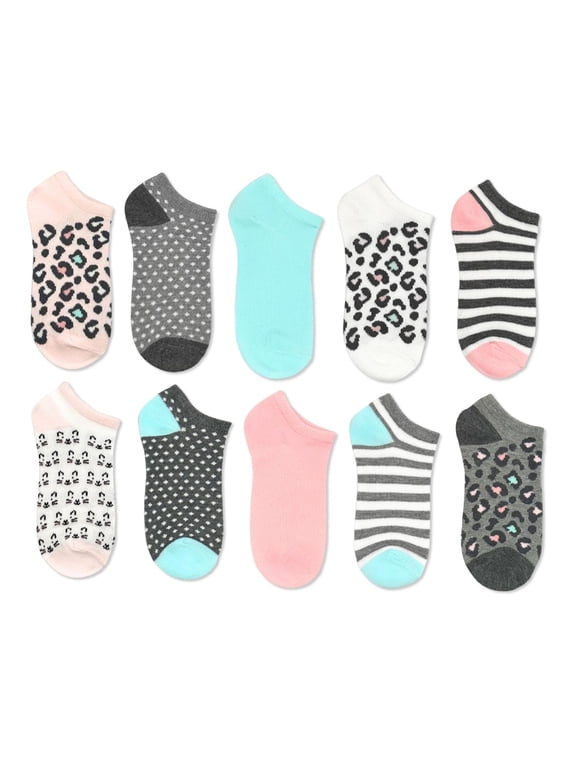 Girls Leopard No-Show Socks, 10-Pack, Sizes S-L