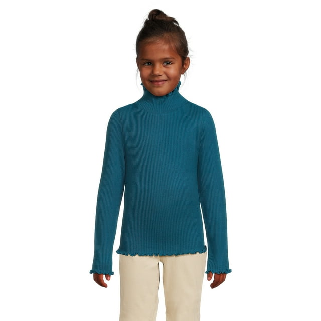 Wonder Nation Girls Lettuce Edge Mock Neck Top, Sizes 4-18 & Plus