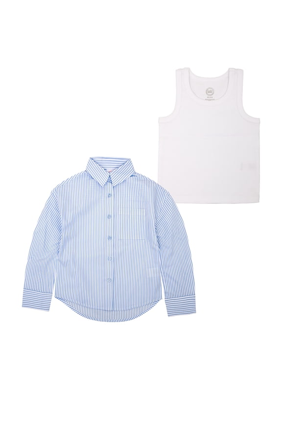 Girls' Long Sleeve Button-up Shirt and Rib Tank, Sizes 4-18 & Plus