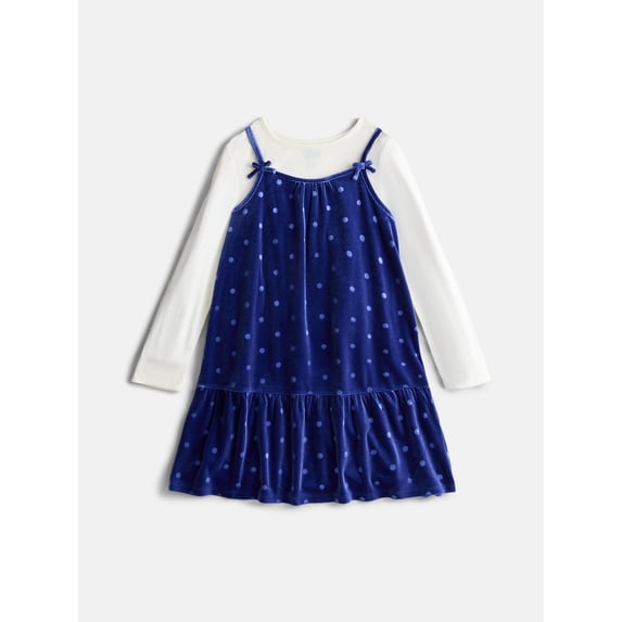 Wonder Nation Girls Velvet Cami Dress and Ribbed Tee, 2 Piece, Sizes 4-18