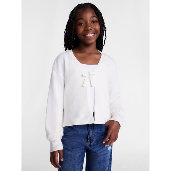 Wonder Nation Girls Bow Front Cardigan with Long Sleeves, Sizes 4-18 & Plus