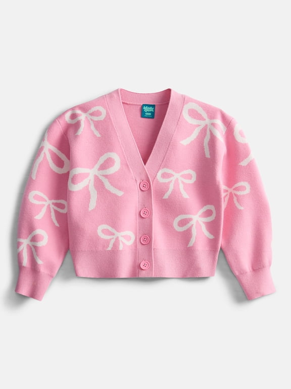 Girls' Button Front Cardigan Sweater with Long Sleeves, Sizes 4-18 & Plus