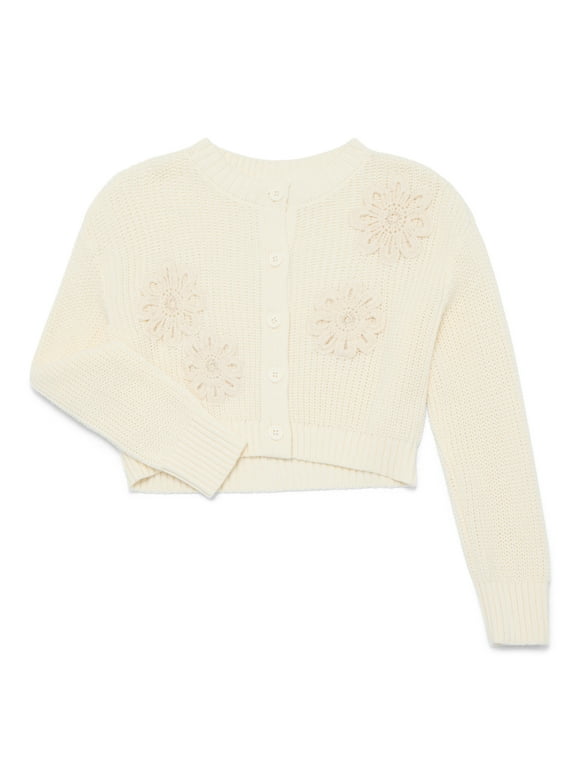 Girls Crewneck Cardigan with Long Sleeves, Sizes 4-18 & Plus