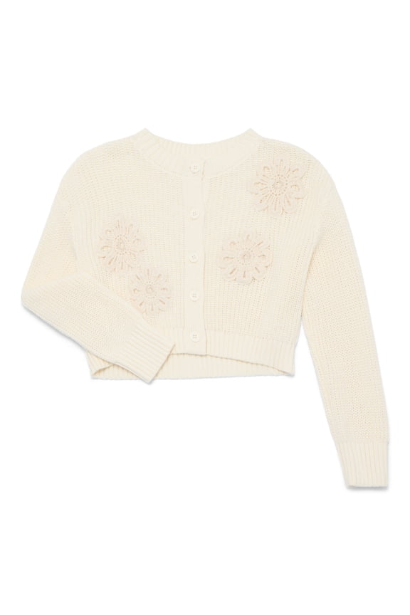 Girls Crewneck Cardigan with Long Sleeves, Sizes 4-18 & Plus